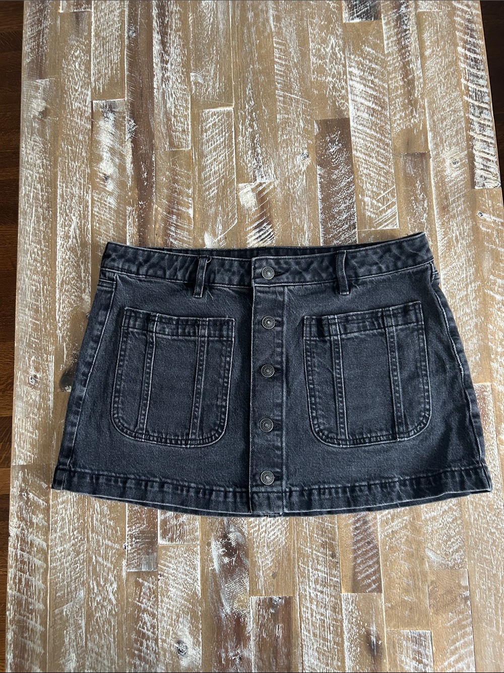 American Eagle Outfitters Black Button-Front Denim Mini Skirt